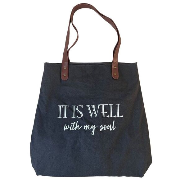 Gifts of Faith It Is Well With My Soul Inspirational Tote Bag Gray Christian - Picture 1 of 10